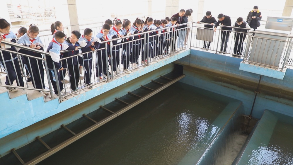 圖為學生們在市第三水廠工作人員的講解下參觀自來水制水流程1.jpg